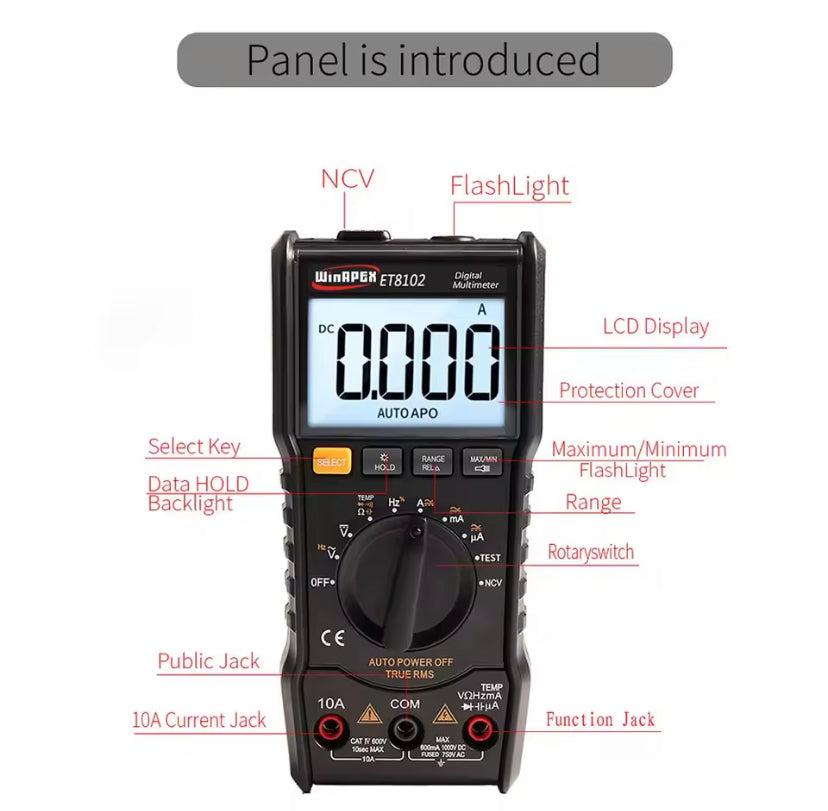 ET8102 Handheld Digital 6000 Counts Multimeter 750~1000V AC/DC Smart True Rms Multimeter Electrician Measurement Repair Tools