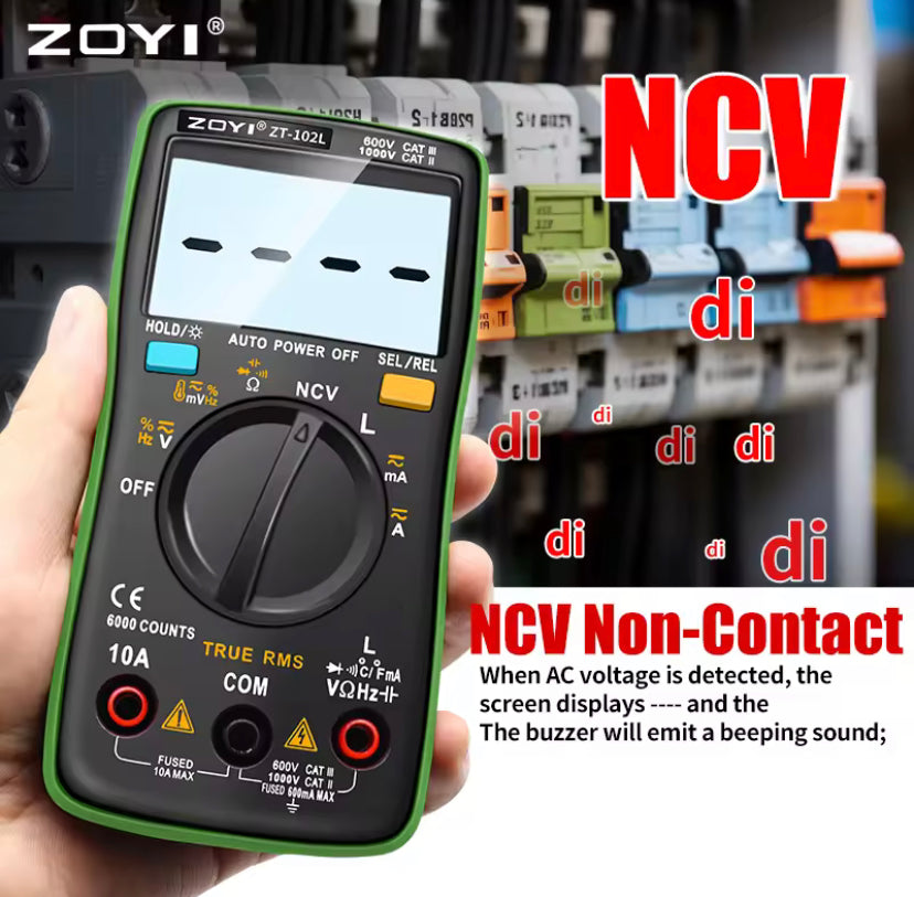ZOYI New ZT102L Digital Multimeter 6000 Counts Auto Range Backlight AC/DC Ammeter Volt Ohm Tester Portable Meter Multimetro