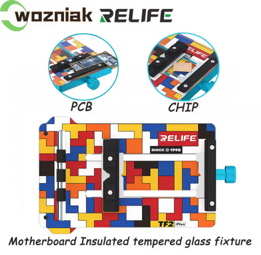 RELIFE TF2 Plus Motherboard Insulated Tempered Glass Fixture for Mobile Phone Motherboard Chip CPU IC Tin Planting Holder Clamp