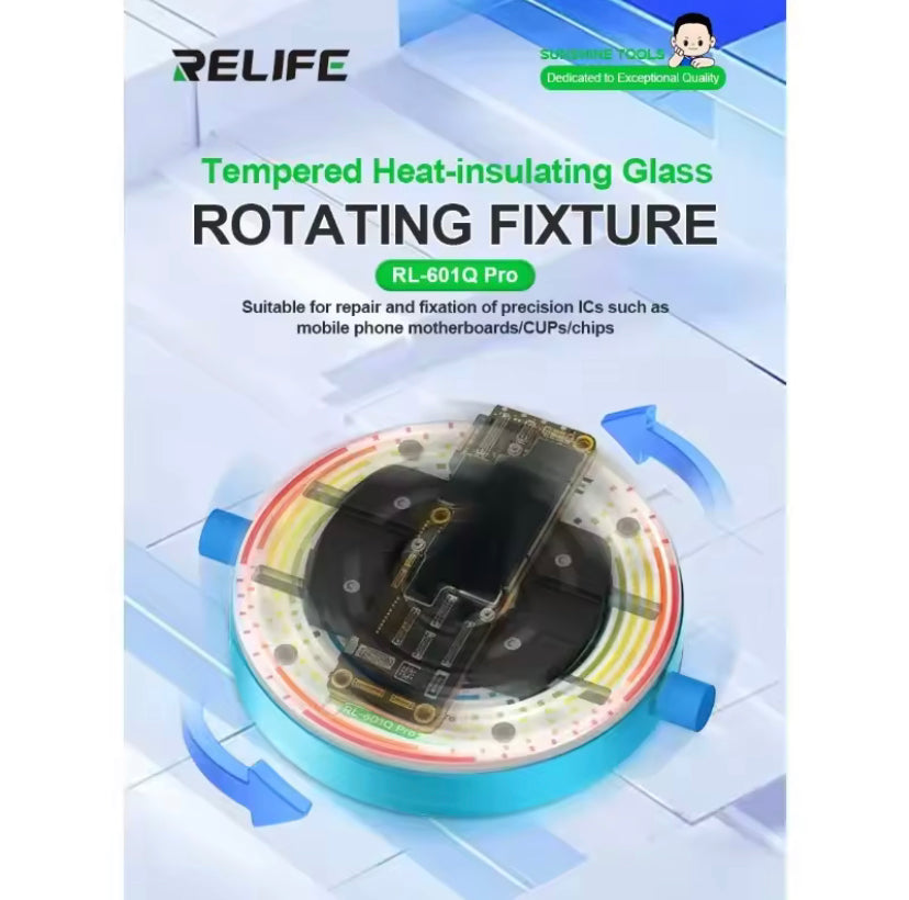 RELIFE RL-601Q Pro Tempered Heat-insulating Glass Rotating Fixture for Various Mobile Phone Motherboards Chip Holder