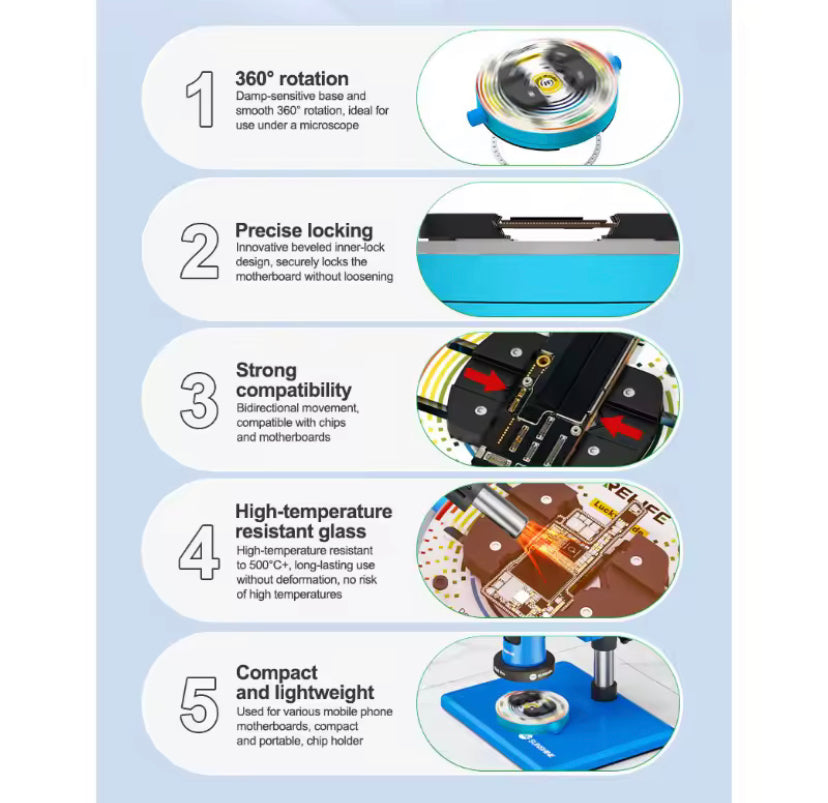 RELIFE RL-601Q Pro Tempered Heat-insulating Glass Rotating Fixture for Various Mobile Phone Motherboards Chip Holder