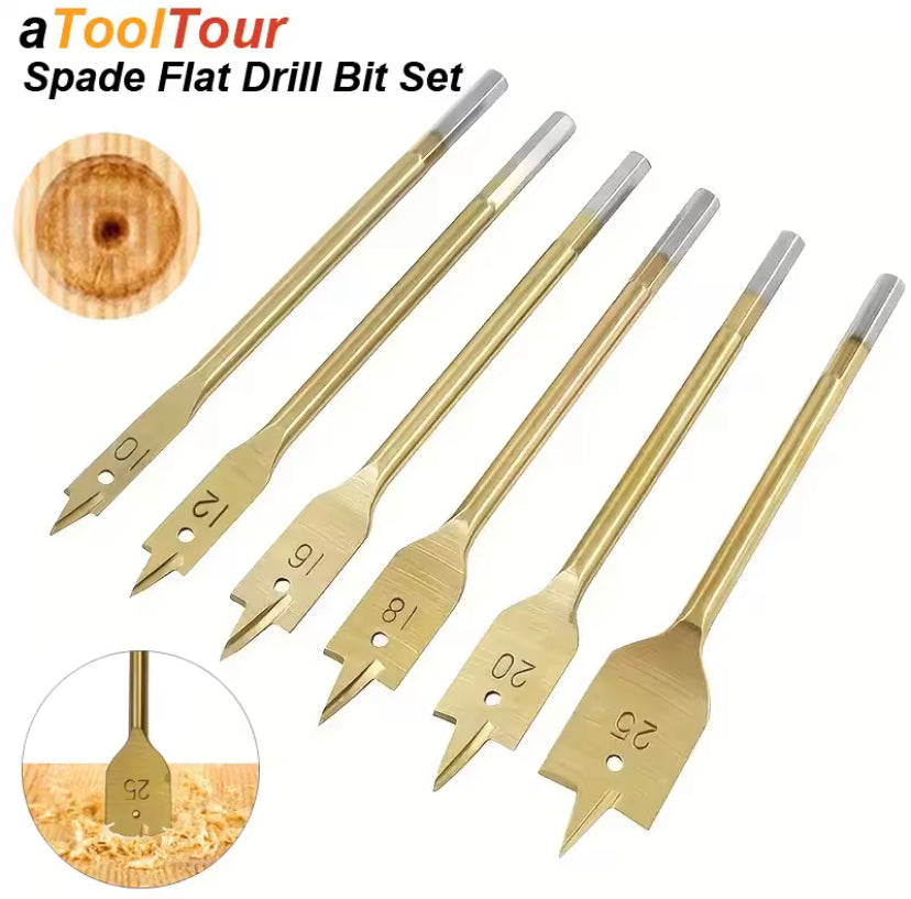 6PCSWoodworking Flat Drill Bits Three-point Bit Set Drawer Door Lock Boring Tool Wood Board Hole Enlarger Flat Drill Combination