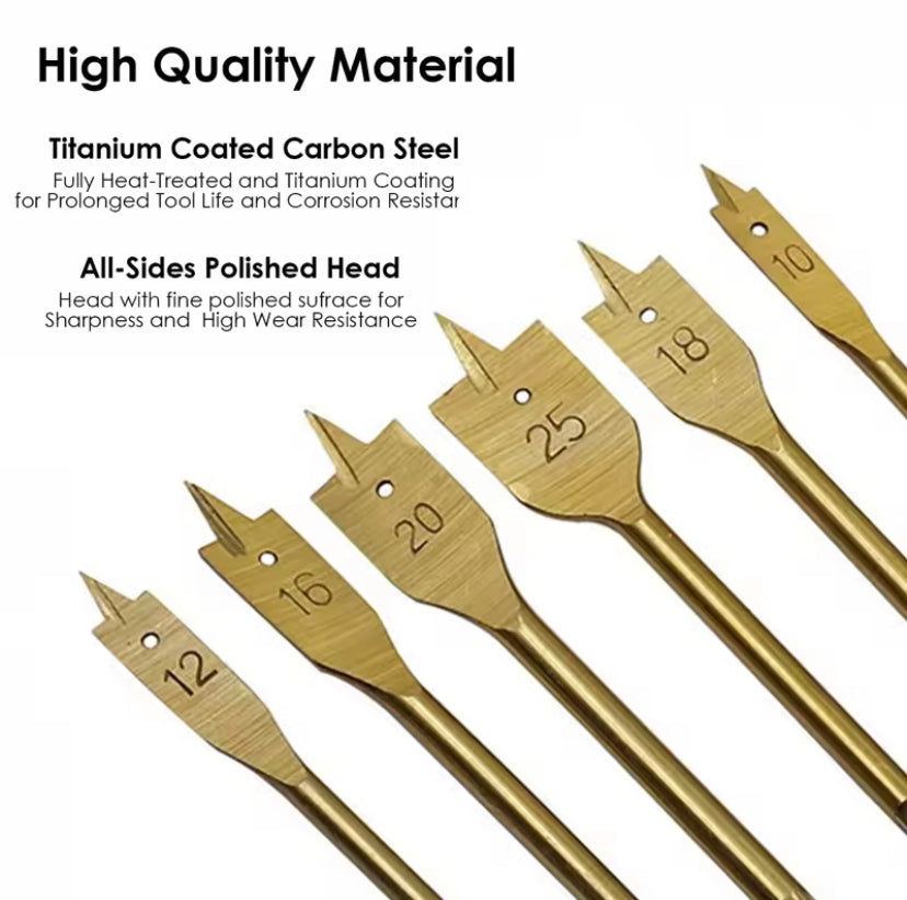 6PCSWoodworking Flat Drill Bits Three-point Bit Set Drawer Door Lock Boring Tool Wood Board Hole Enlarger Flat Drill Combination