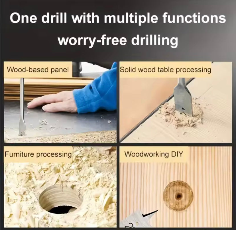 6PCSWoodworking Flat Drill Bits Three-point Bit Set Drawer Door Lock Boring Tool Wood Board Hole Enlarger Flat Drill Combination
