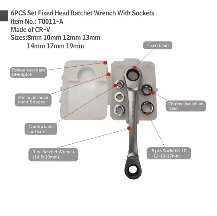 7 In 1 Double Head Reversible Ratchet Combination Spanner Set Mechanic Universal Socket Set Wrench Tool Ratchet Wrench