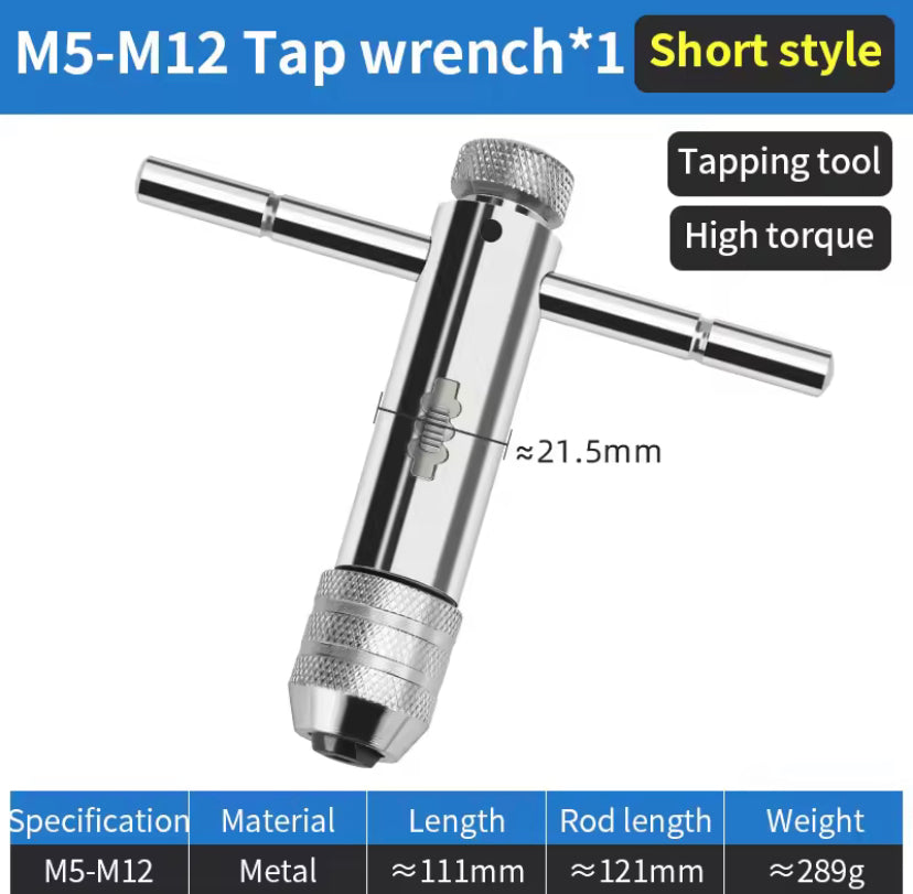 T-Handle Ratchet Tap Holder Wrench Adjustable M5-M12 Machine Screw Thread Tap Drill Hand Tapping Tools Set