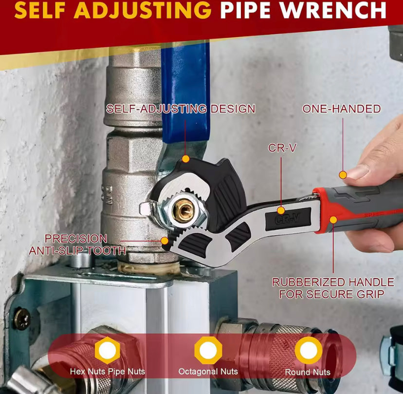 Industrial Grade Adjustable Multifunctional Self-locking Pipe Wrench Tool, Universal Pipe Wrench, Fast Power Grip Pipe Wrench