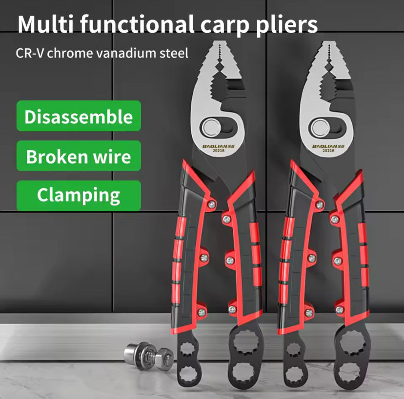 1PC Industrial Carp Pliers  2-in-1 Serrated Jaw & Plum Blossom Wrench, Chrome Vanadium Steel for Plumbing/Fishing