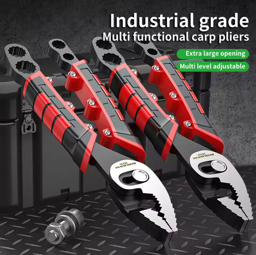 1PC Industrial Carp Pliers  2-in-1 Serrated Jaw & Plum Blossom Wrench, Chrome Vanadium Steel for Plumbing/Fishing