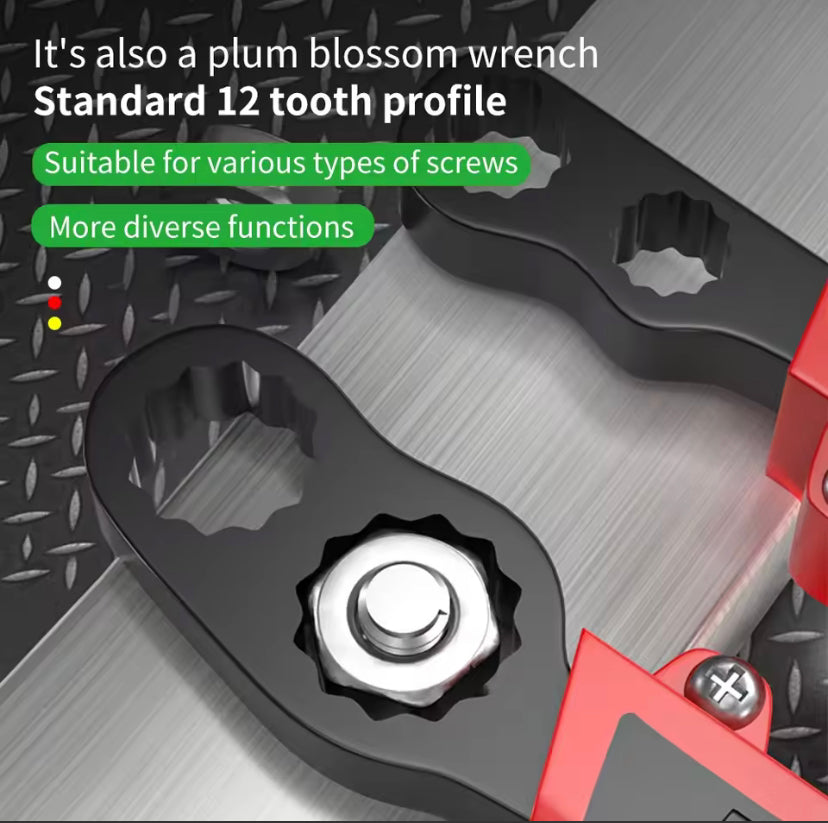 1PC Industrial Carp Pliers  2-in-1 Serrated Jaw & Plum Blossom Wrench, Chrome Vanadium Steel for Plumbing/Fishing