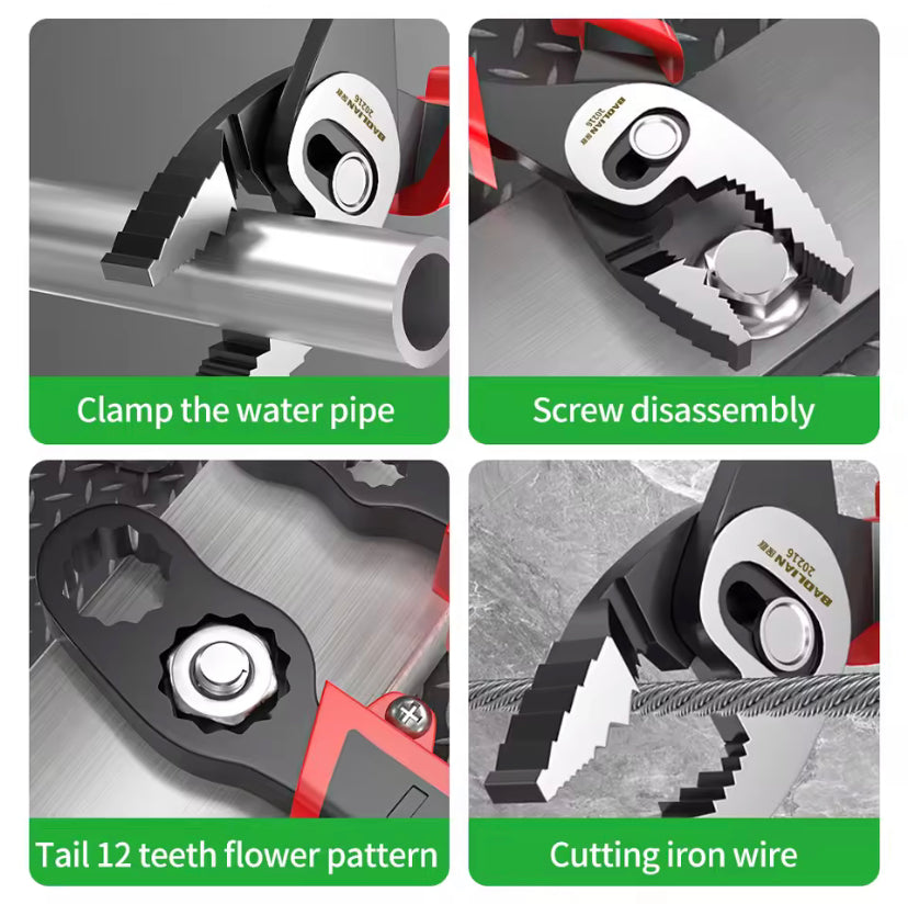 1PC Industrial Carp Pliers  2-in-1 Serrated Jaw & Plum Blossom Wrench, Chrome Vanadium Steel for Plumbing/Fishing