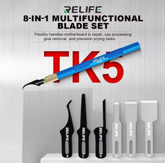 RELIFE TK5 8-in-1 Phone Repair Multifunctional Blade Set for IC Repair CPU Processing Glue Removal Precision Prying Knife Kit