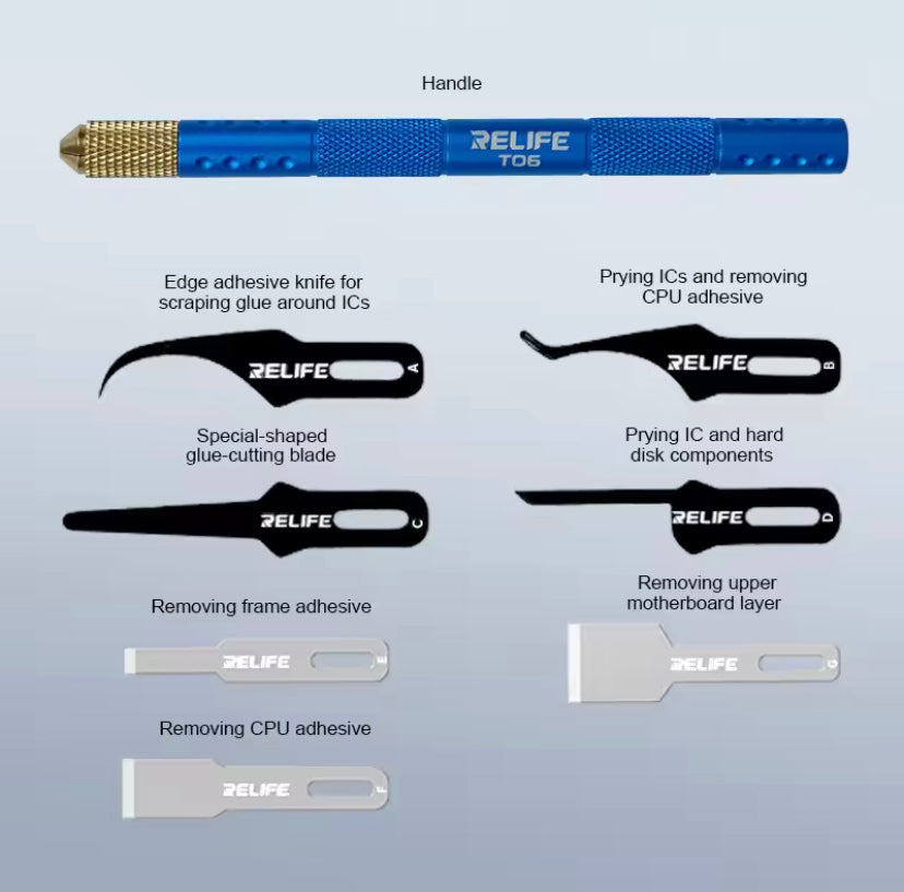 RELIFE TK5 8-in-1 Phone Repair Multifunctional Blade Set for IC Repair CPU Processing Glue Removal Precision Prying Knife Kit