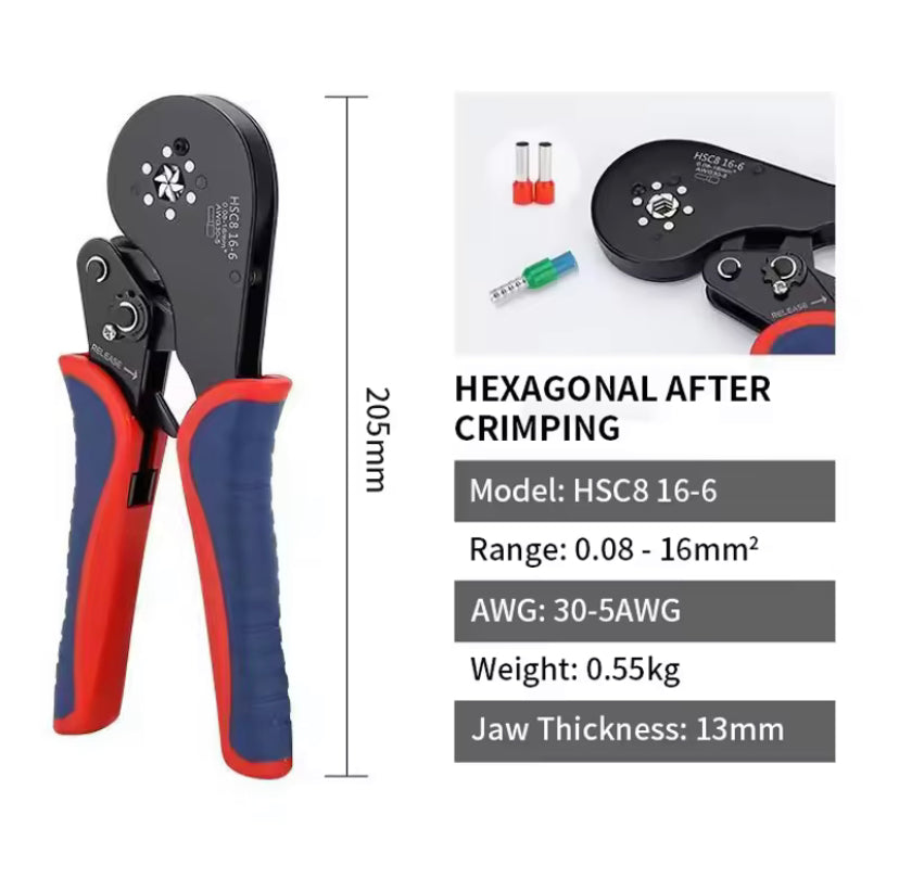 HSC8 16-6 Ferrule Crimping Tool 0.5-16mm²/30-5AWG Tubular Terminals Crimper Mini Pliers For Terminals Electrical Clamps