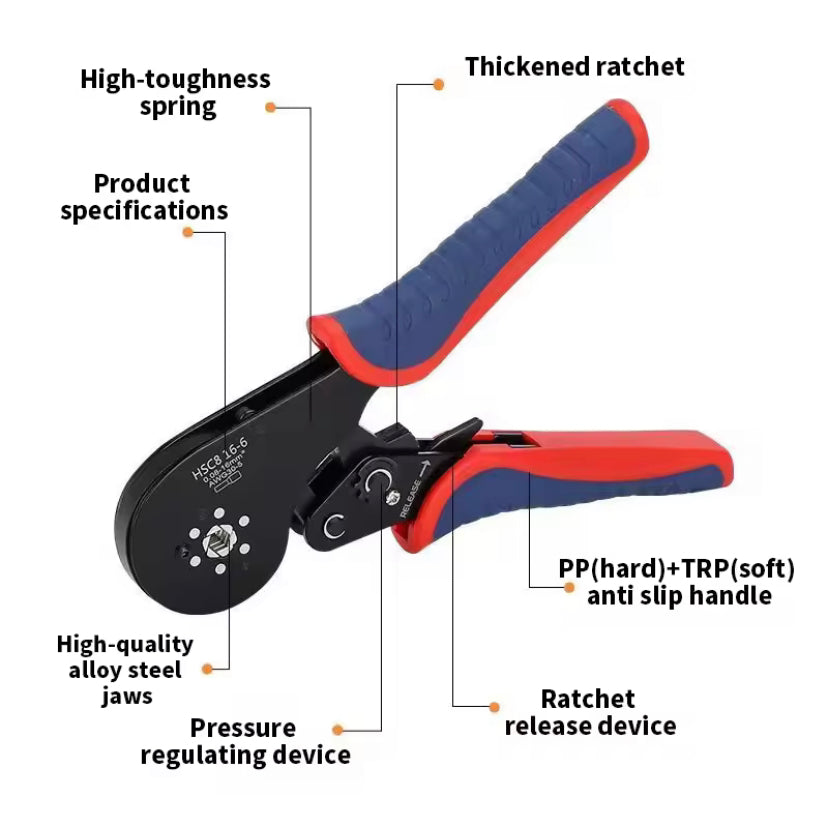 HSC8 16-6 Ferrule Crimping Tool 0.5-16mm²/30-5AWG Tubular Terminals Crimper Mini Pliers For Terminals Electrical Clamps