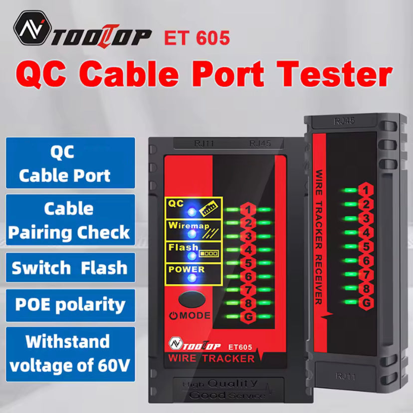 TOOLTOP ET605 Network Cable Tester RJ45/RJ11 Cable Port Test POE LAN Break Circuit Analyze Cable Tracing Line Maintenance Tool