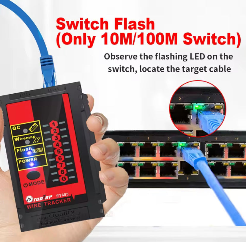 TOOLTOP ET605 Network Cable Tester RJ45/RJ11 Cable Port Test POE LAN Break Circuit Analyze Cable Tracing Line Maintenance Tool