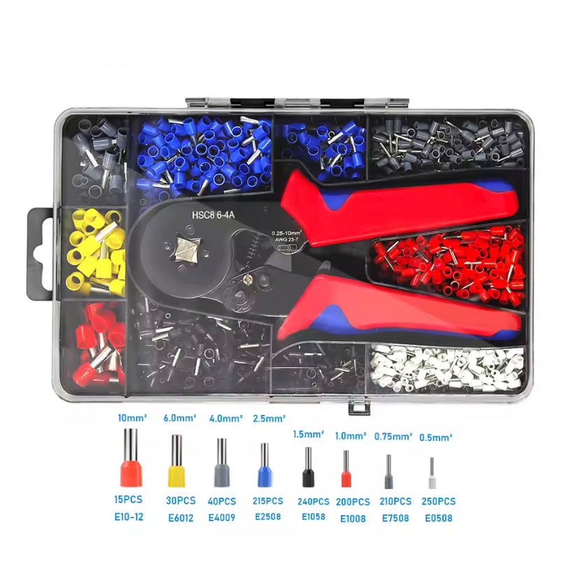 HSC8 6-4A Ferrule Crimp Tool Kit Wire Ferrule Crimper Plier AWG 23-7 with 1200pcs Ferrule Connectors Wire Ends Terminals Crimper