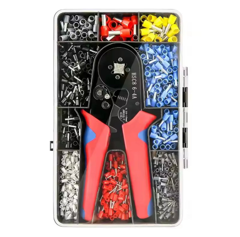 HSC8 6-4A Ferrule Crimp Tool Kit Wire Ferrule Crimper Plier AWG 23-7 with 1200pcs Ferrule Connectors Wire Ends Terminals Crimper