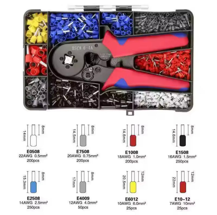 HSC8 6-4A Ferrule Crimp Tool Kit Wire Ferrule Crimper Plier AWG 23-7 with 1200pcs Ferrule Connectors Wire Ends Terminals Crimper