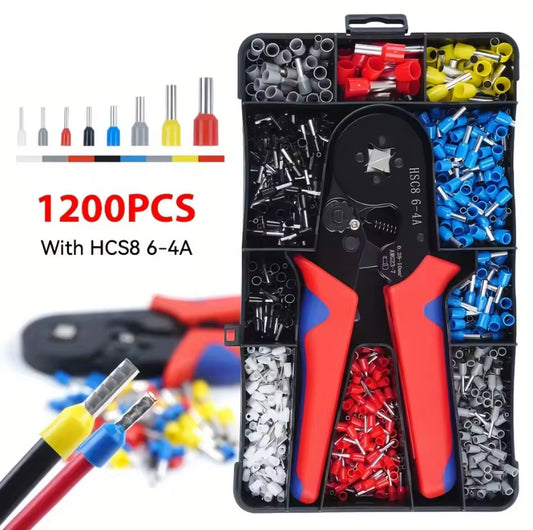 HSC8 6-4A Ferrule Crimp Tool Kit Wire Ferrule Crimper Plier AWG 23-7 with 1200pcs Ferrule Connectors Wire Ends Terminals Crimper
