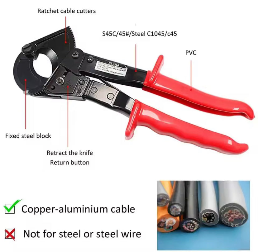 Ratchet Cable Cutter, Heavy Duty Wire Cutter for Aluminum Copper Cable, Ratcheting Wire Cutting Hand Tool HS-325A