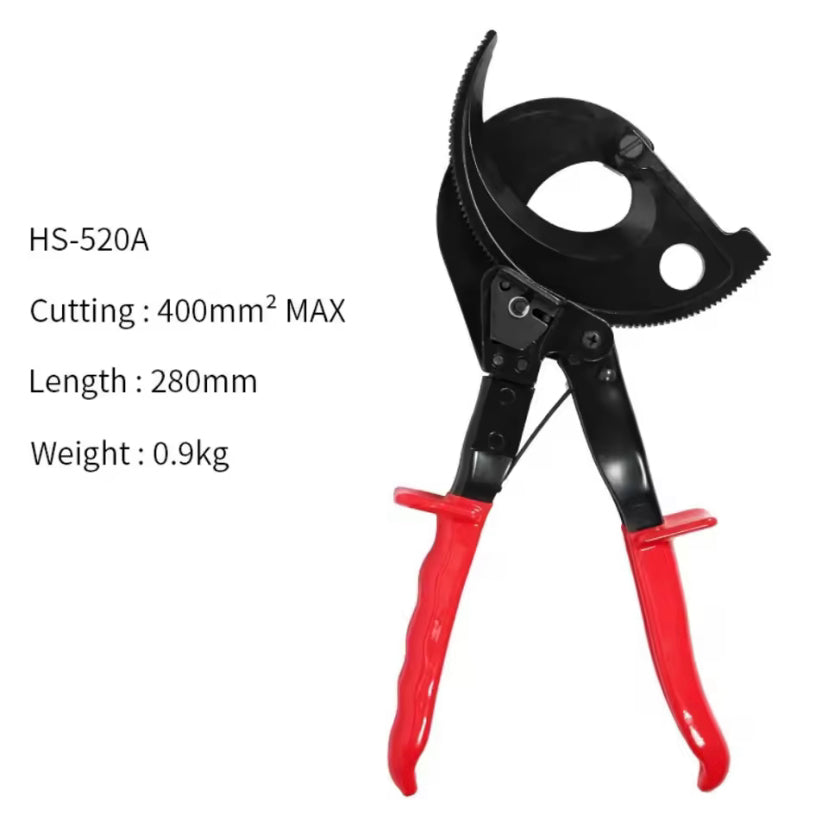 Ratchet Cable Cutter, Heavy Duty Wire Cutter for Aluminum Copper Cable up to 400mm², Ratcheting Wire Cutting Hand Tool HS-520A