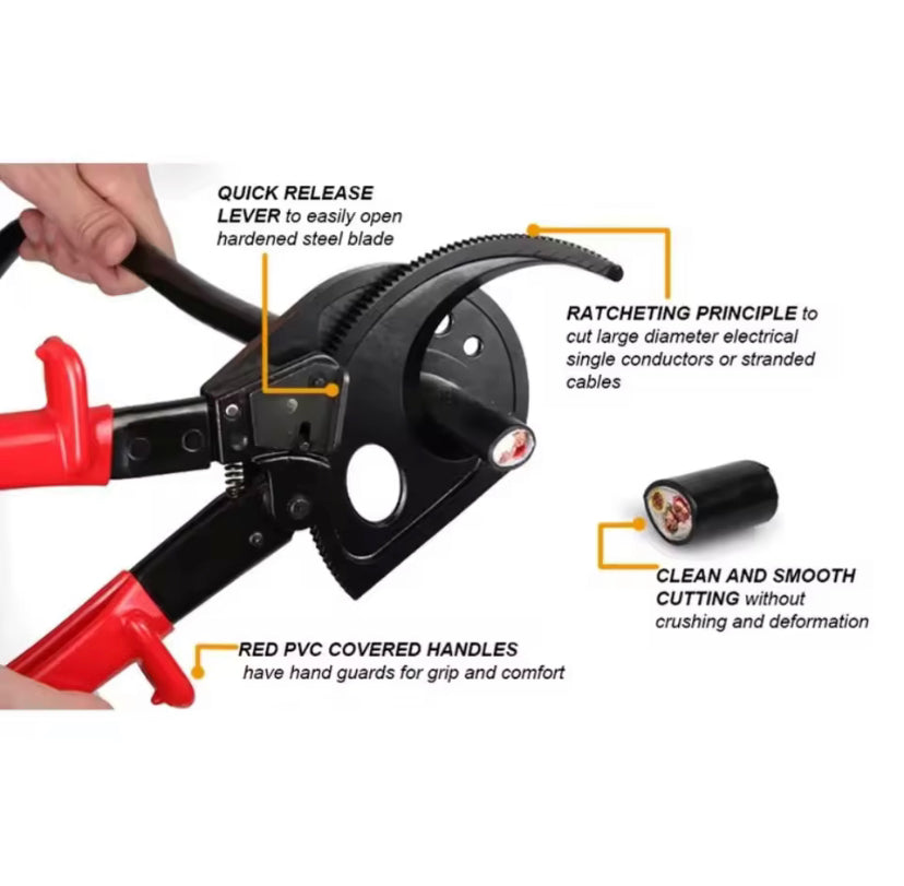 Ratchet Cable Cutter, Heavy Duty Wire Cutter for Aluminum Copper Cable up to 400mm², Ratcheting Wire Cutting Hand Tool HS-520A