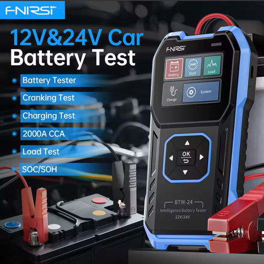FNIRSI BTM-24 12V/24V Car Battery Tester 0-2000 CCA Automotive Battery Load Tester Cranking Charging Circut Diagnostic Tools