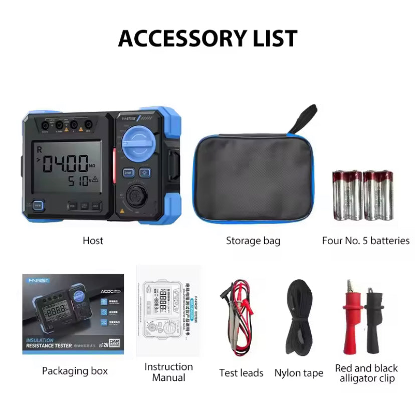 FNIRSI MRT-1050 Insulation Resistance Tester 1000V 20G Ω Megohmmeter With AC/DC Voltage Measurement Capability