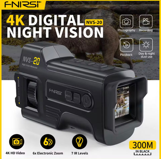 FNIRSI Telescope NVS-20 4K HD Monocular Night Vision Goggles 6X Digital Zoom 300m Hunting Camping Scope Day and Night Dual Use