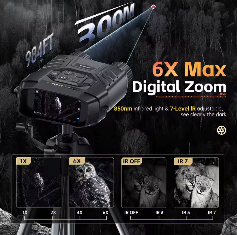 FNIRSI NVS-40 4K outdoor spotter, 6x zoom, 300m detection range, dual mode, suitable for hunting and camping