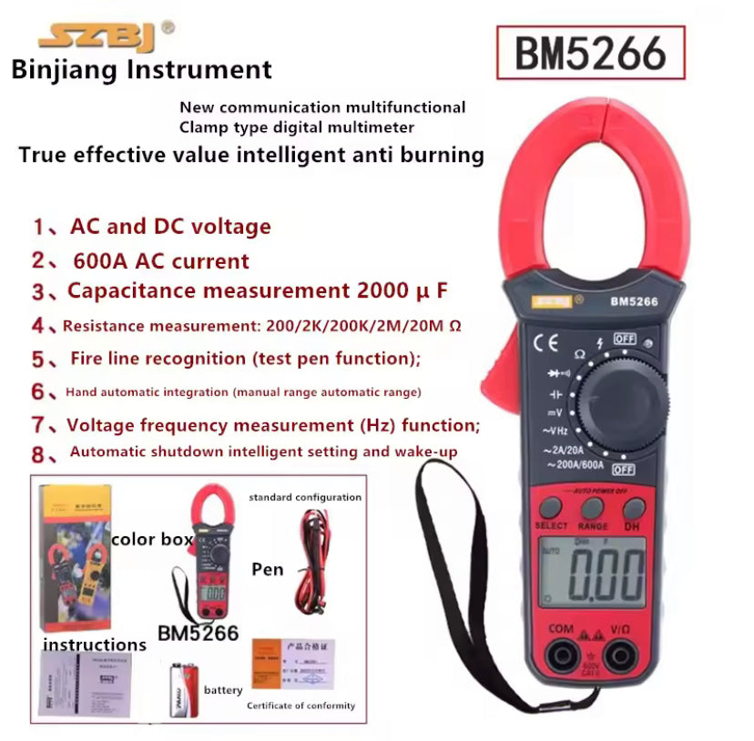 SZBJ BM5266 digital clamp multimeter AC ammeter universal meter clamp meter capacitor clamp current meter temperature