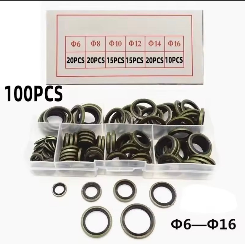 100PCS Car Oil Drain Plug Gasket Car Engine Combination Gasket Repair Kit Rubber Metal Seal O-Ring Bonded Washer M6 M8 M10 M12 M14 M16