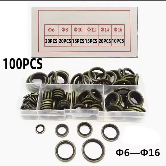 100PCS Car Oil Drain Plug Gasket Car Engine Combination Gasket Repair Kit Rubber Metal Seal O-Ring Bonded Washer M6 M8 M10 M12 M14 M16