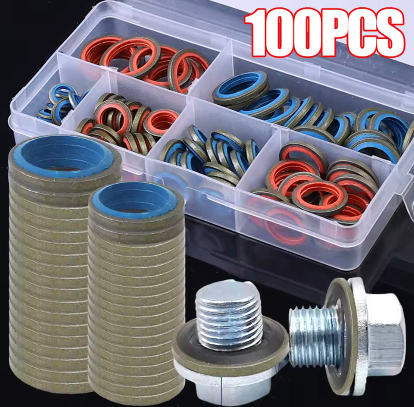100PCS Car Oil Drain Plug Gasket Car Engine Combination Gasket Repair Kit Rubber Metal Seal O-Ring Bonded Washer M6 M8 M10 M12 M14 M16