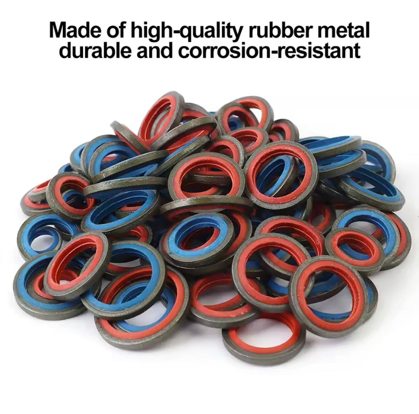 100PCS Car Oil Drain Plug Gasket Car Engine Combination Gasket Repair Kit Rubber Metal Seal O-Ring Bonded Washer M6 M8 M10 M12 M14 M16