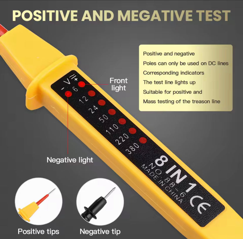 8-In-1 Tester Voltage AC DC 6-500V Auto Electrical Pen Circuit Detector Tester For Home Wiring Inspection Electrical Appliances