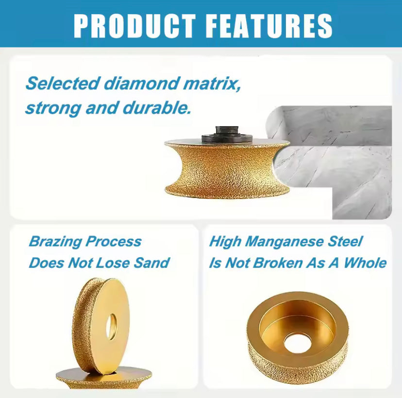 1PC Dry Vacuum Brazed Diamond Round Polishing Wheel 75x20mm Bore Dia Ceramic Edging Wheel  For Tile,Quartz Stone,Marble,Granite,Rock,Stone