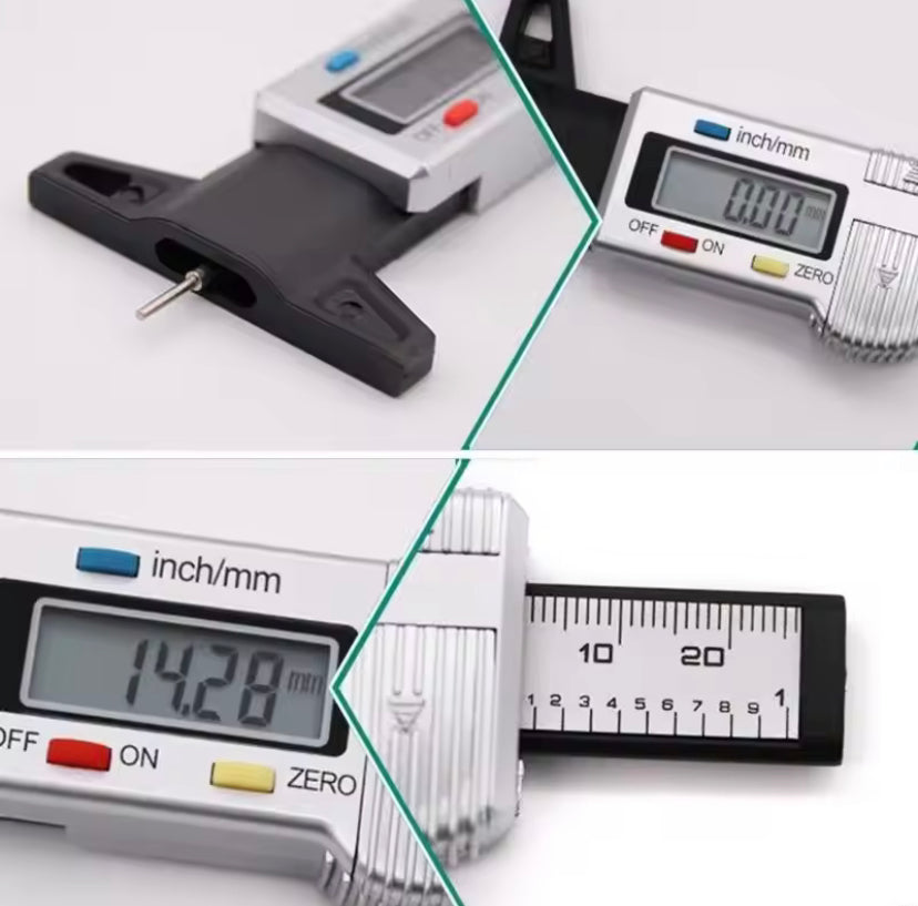 Digital Tread Depth Gauge Battery Operated Car Tire Meter Large Display Thickness Gauge High Precision Measuring Depth Caliper