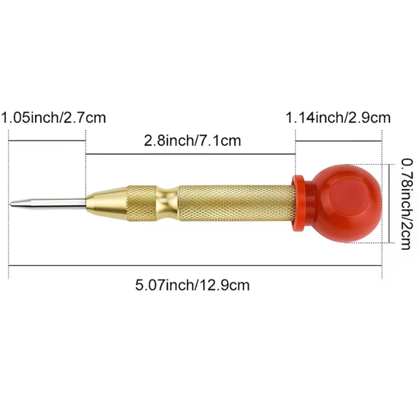 5inch Automatic Center Center Punch with Spring & Cushion Cap for Metal, Wood, Glass, Plastic - Golden Hand Tool