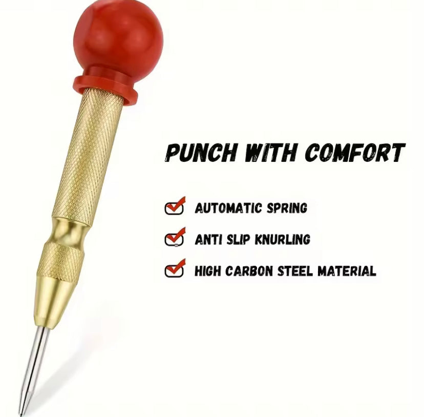 5inch Automatic Center Center Punch with Spring & Cushion Cap for Metal, Wood, Glass, Plastic - Golden Hand Tool
