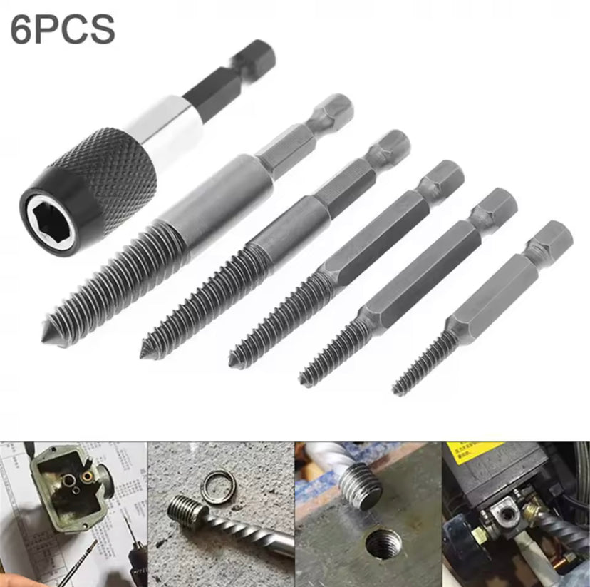 6Pcs Damaged Screw Extractor 1/4 Hex Shank Tool Set Broken Stripped Bolt Remover