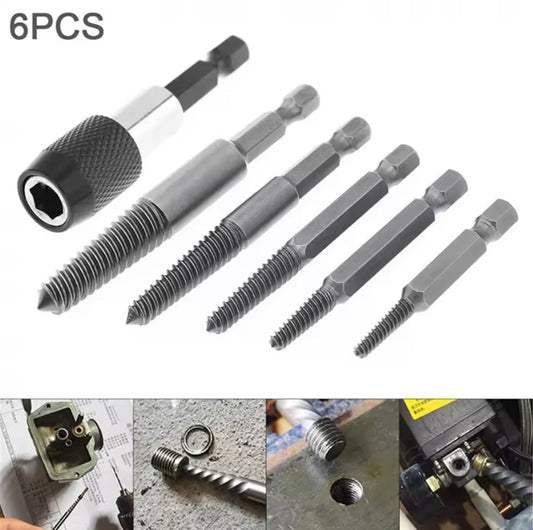 6Pcs Damaged Screw Extractor 1/4 Hex Shank Tool Set Broken Stripped Bolt Remover