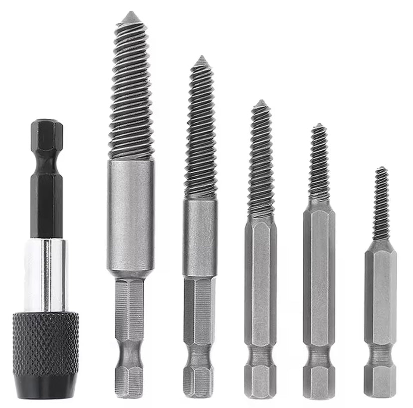 6Pcs Damaged Screw Extractor 1/4 Hex Shank Tool Set Broken Stripped Bolt Remover