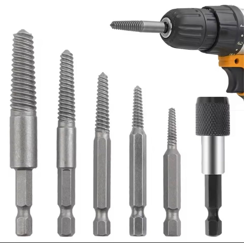 6Pcs Damaged Screw Extractor 1/4 Hex Shank Tool Set Broken Stripped Bolt Remover