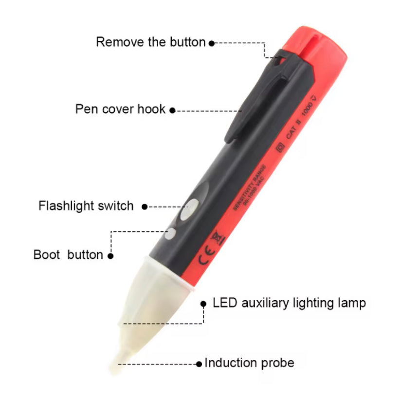 Non Contact Voltage Tester Pen with Buzzer Alarm AC 90V-1000V Live Wire Detector  Electric Tester Flashlight Function