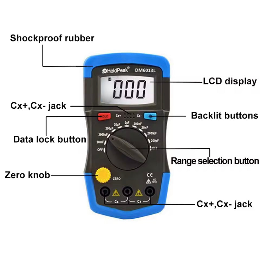 HoldPeak 6013L Handheld Digital capacimetro Electronics Capacitance Meter Electronic Electronica Capacitor Tester Capacimetro Digital Meter