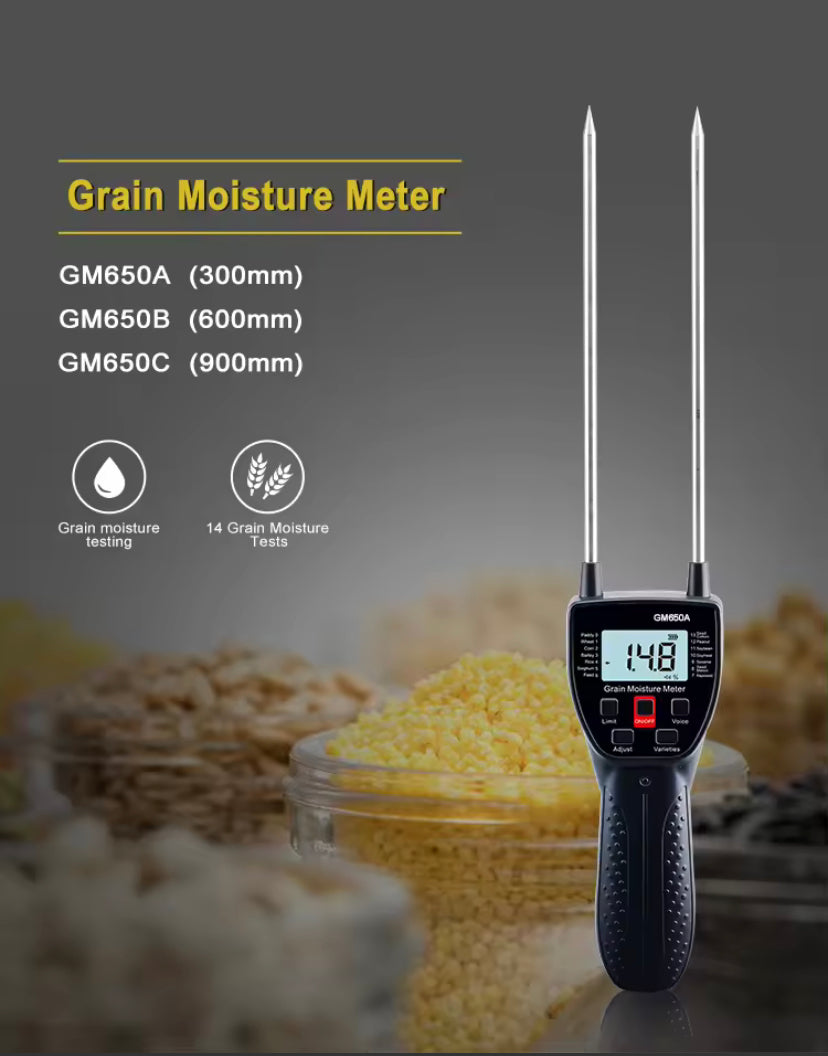 BENETECH GM650 Grain Moisture Meter LCD Digital Hygrometer Handheld Humidity Content Detector for Corn Wheat Rice Bean Barley Fodder
