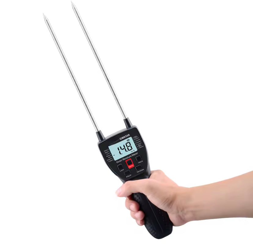 BENETECH GM650 Grain Moisture Meter LCD Digital Hygrometer Handheld Humidity Content Detector for Corn Wheat Rice Bean Barley Fodder
